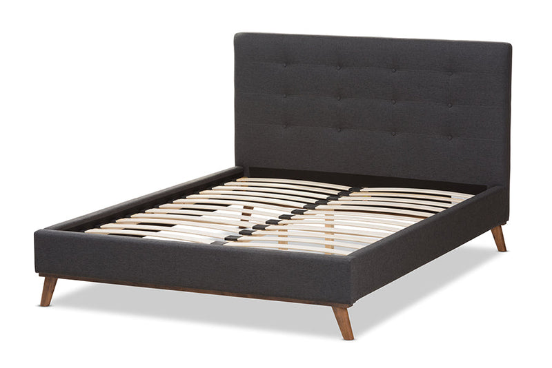 Genna Dark Gray Fabric King Size Platform Bed Baxton