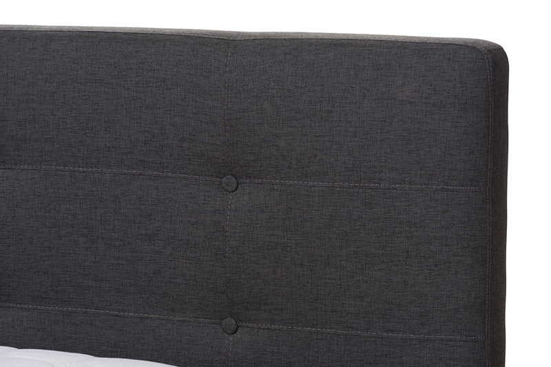 Genna Dark Gray Fabric King Size Platform Bed Baxton
