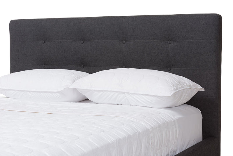 Genna Dark Gray Fabric King Size Platform Bed Baxton