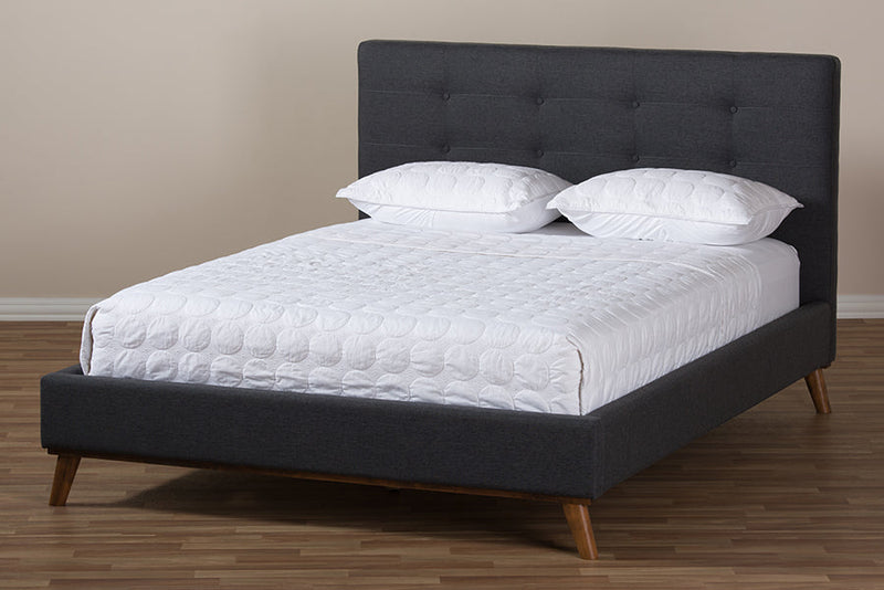 Genna Dark Gray Fabric King Size Platform Bed Baxton