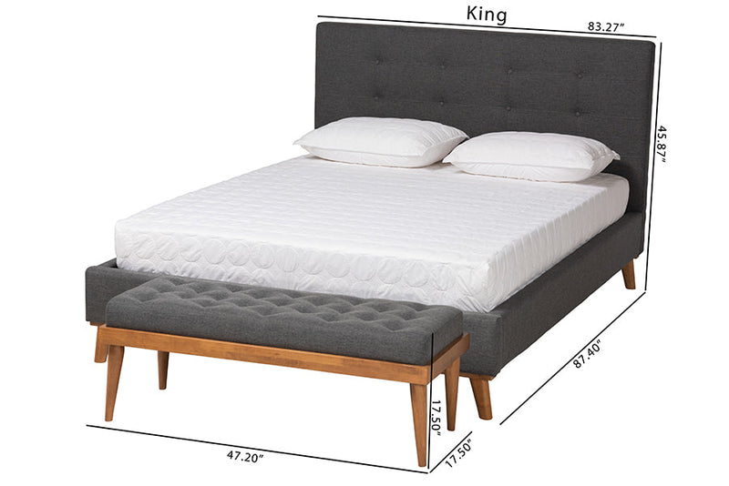 Genna Dark Gray Fabric Upholstered Queen Size 2Pc Bedroom Set Baxton