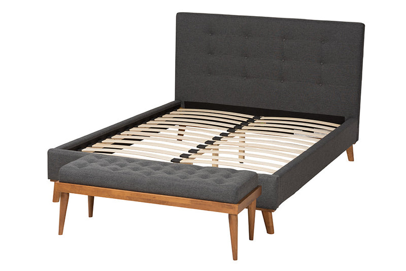 Genna Dark Gray Fabric Upholstered Full Size 2Pc Bedroom Set Baxton