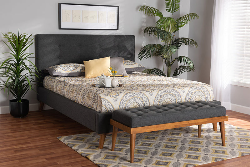 Genna Dark Gray Fabric Upholstered Queen Size 2Pc Bedroom Set Baxton