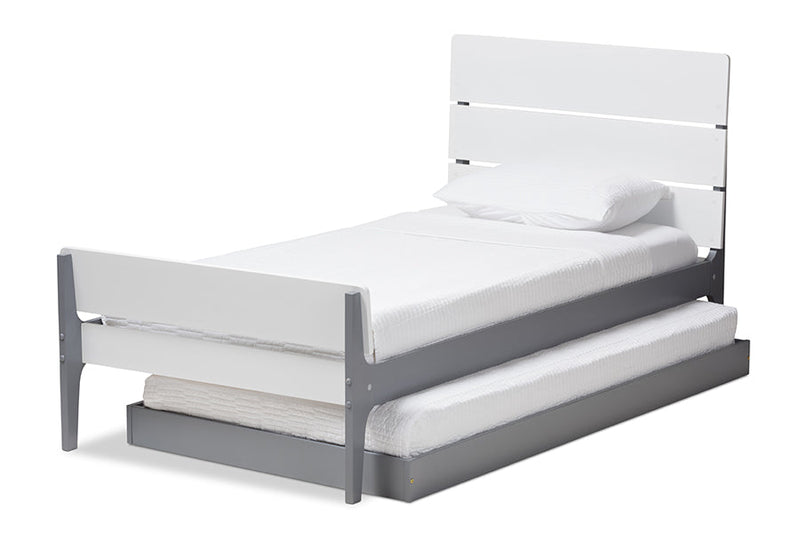 Cyprien Mission Style White and Grey-Twin Platform Bed Baxton