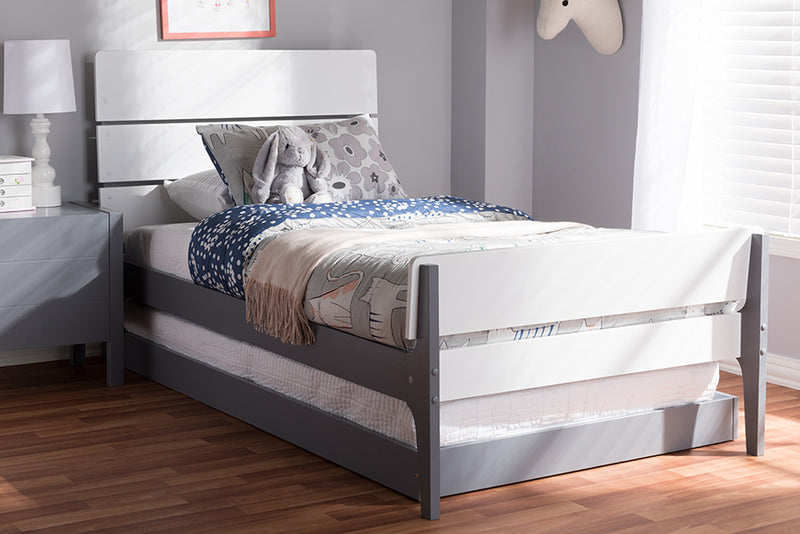 Cyprien Modern Classic Mission Style White and Grey-Finished Wood Twin Platform Bed