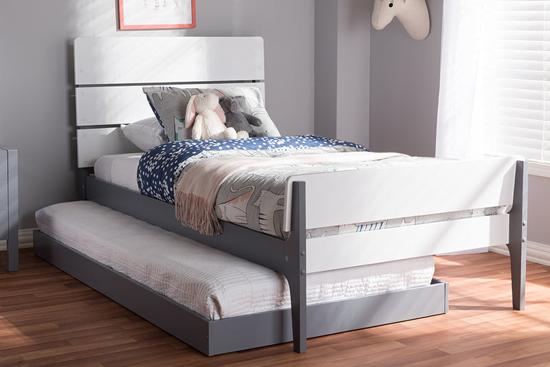 Cyprien Modern Classic Mission Style White and Grey-Finished Wood Twin Platform Bed