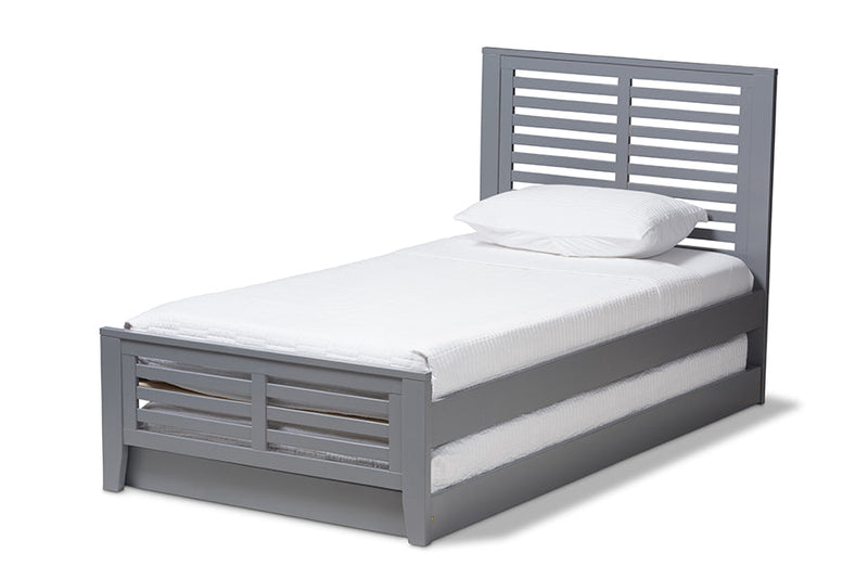 Heaton Mission Style Grey-Twin Platform Bed w/Trundle Baxton