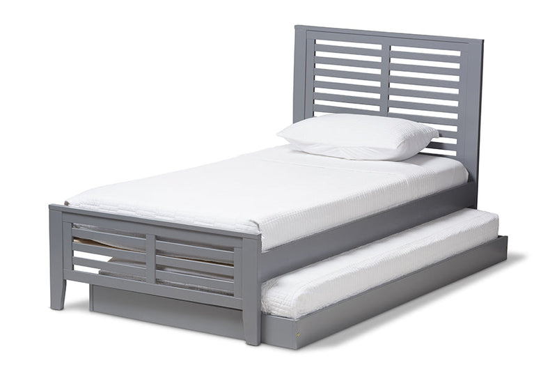 Heaton Mission Style Grey-Twin Platform Bed w/Trundle Baxton