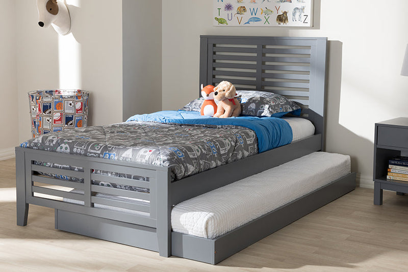 Heaton Mission Style Grey-Twin Platform Bed w/Trundle Baxton