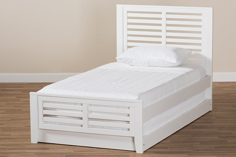 Heaton Modern Classic Mission Style White-Finished Wood Twin Platform Bed w/Trundle