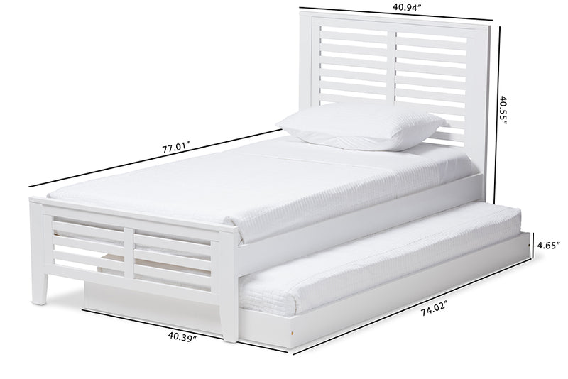 Heaton Modern Classic Mission Style White-Finished Wood Twin Platform Bed w/Trundle