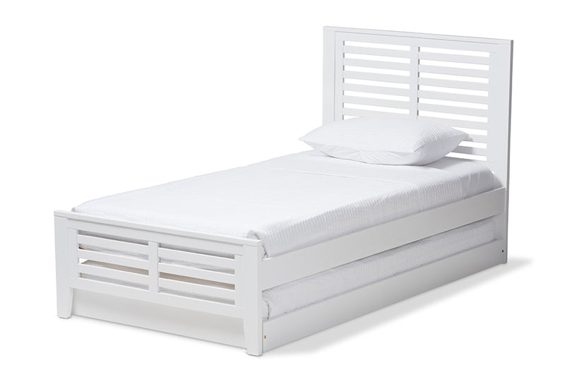 Heaton Modern Classic Mission Style White-Finished Wood Twin Platform Bed w/Trundle