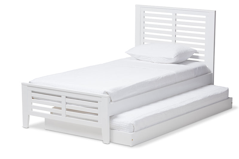 Heaton Modern Classic Mission Style White-Finished Wood Twin Platform Bed w/Trundle