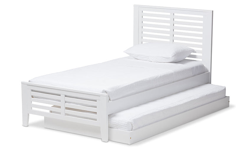 Heaton Mission Style White-Twin Platform Bed w/Trundle Baxton