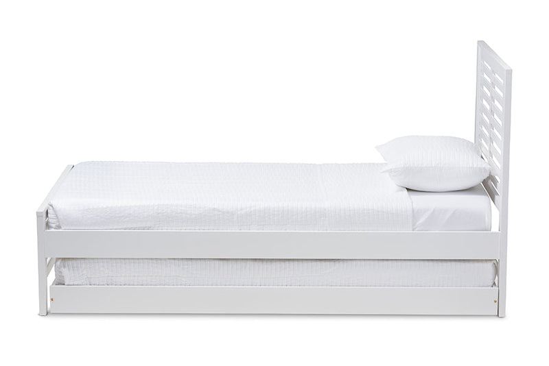 Heaton Mission Style White-Twin Platform Bed w/Trundle Baxton
