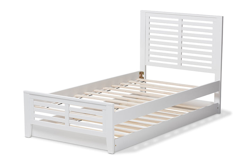 Heaton Modern Classic Mission Style White-Finished Wood Twin Platform Bed w/Trundle