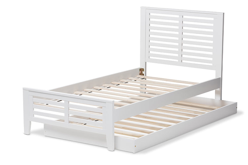 Heaton Modern Classic Mission Style White-Finished Wood Twin Platform Bed w/Trundle