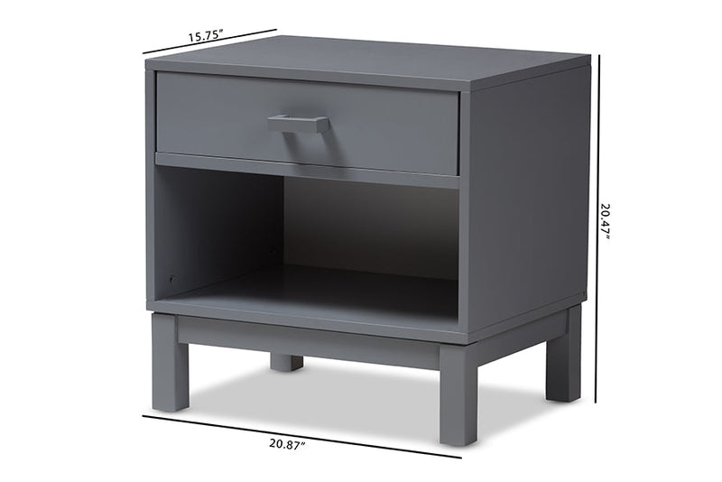 Annabelle Gray Wood 1-Drawer Nightstand Baxton