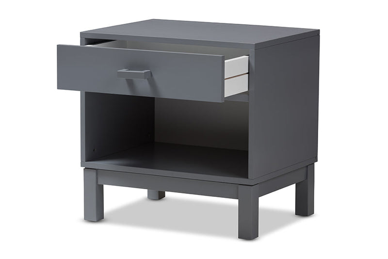 Annabelle Gray Wood 1-Drawer Nightstand Baxton