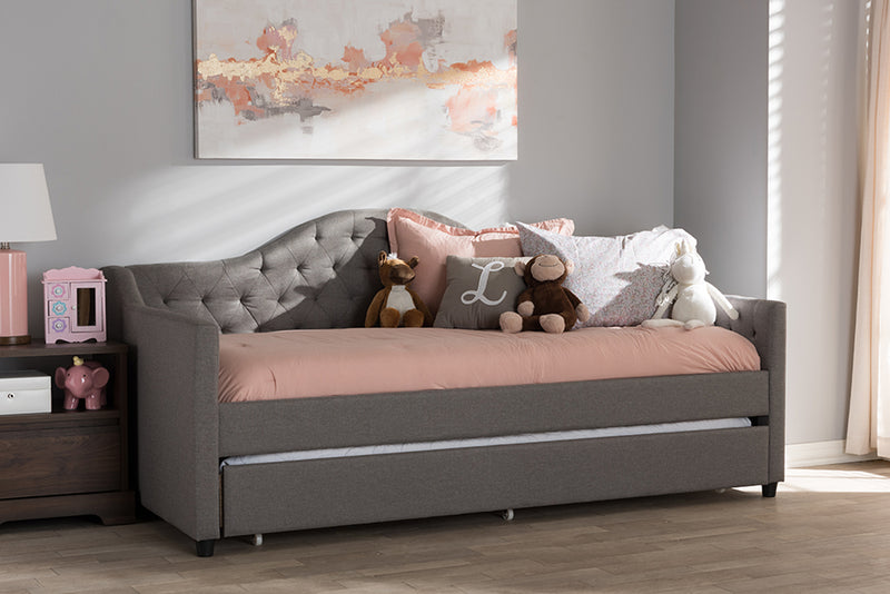 Rene Modern and Contemporary Light Gray Fabric Daybed w/Trundle