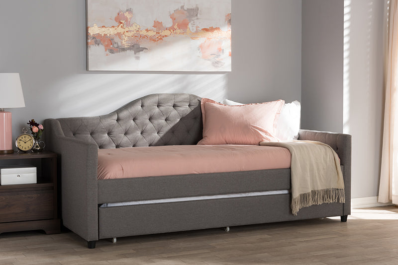 Rene Modern and Contemporary Light Gray Fabric Daybed w/Trundle