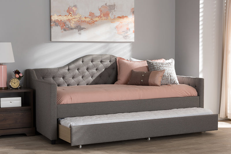 Rene Modern and Contemporary Light Gray Fabric Daybed w/Trundle