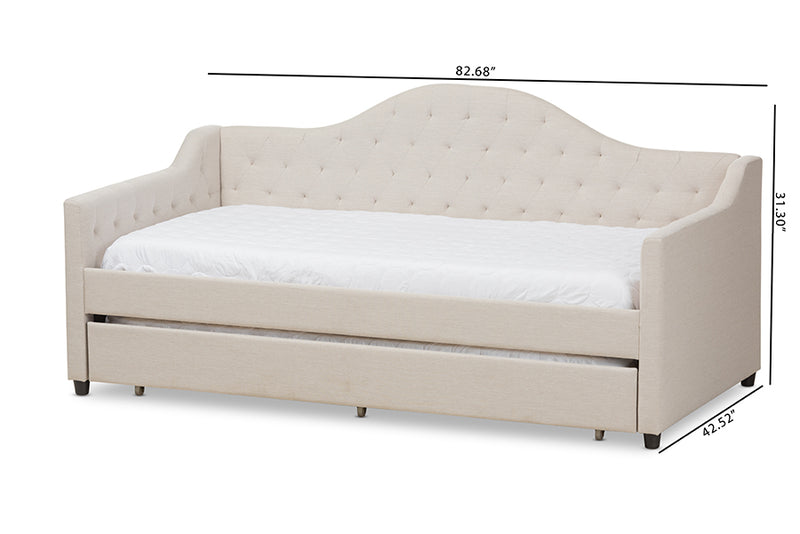 Rene Modern and Contemporary Light Beige Fabric Daybed w/Trundle