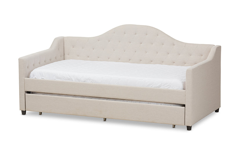 Rene Modern and Contemporary Light Beige Fabric Daybed w/Trundle