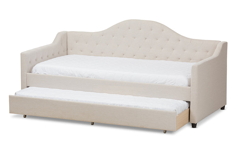 Rene Modern and Contemporary Light Beige Fabric Daybed w/Trundle