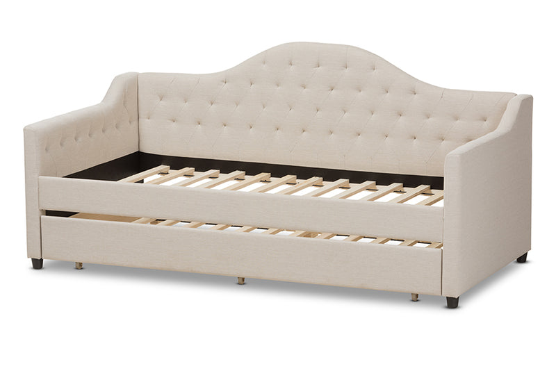 Rene Modern and Contemporary Light Beige Fabric Daybed w/Trundle