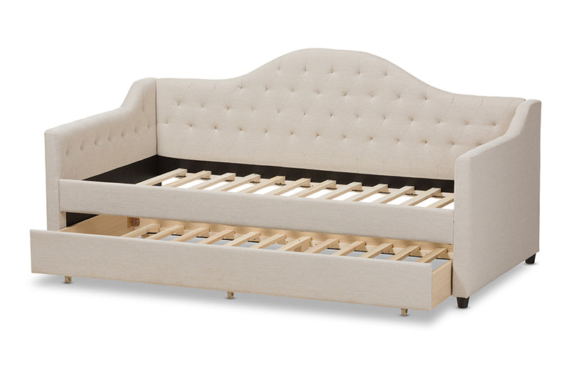 Rene Modern and Contemporary Light Beige Fabric Daybed w/Trundle