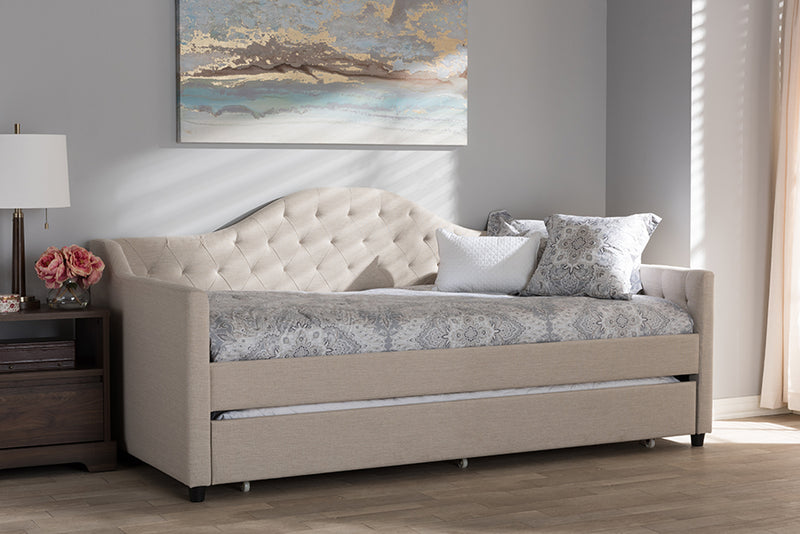 Rene Modern and Contemporary Light Beige Fabric Daybed w/Trundle