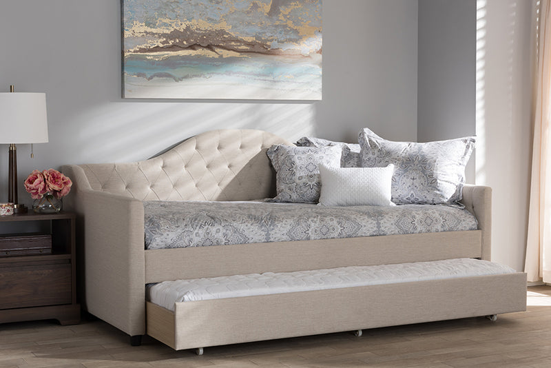 Rene Modern and Contemporary Light Beige Fabric Daybed w/Trundle