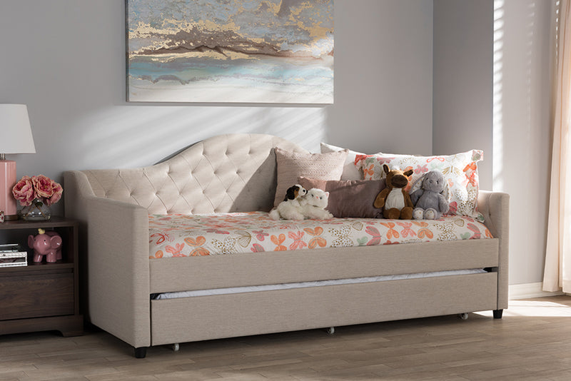 Rene Modern and Contemporary Light Beige Fabric Daybed w/Trundle