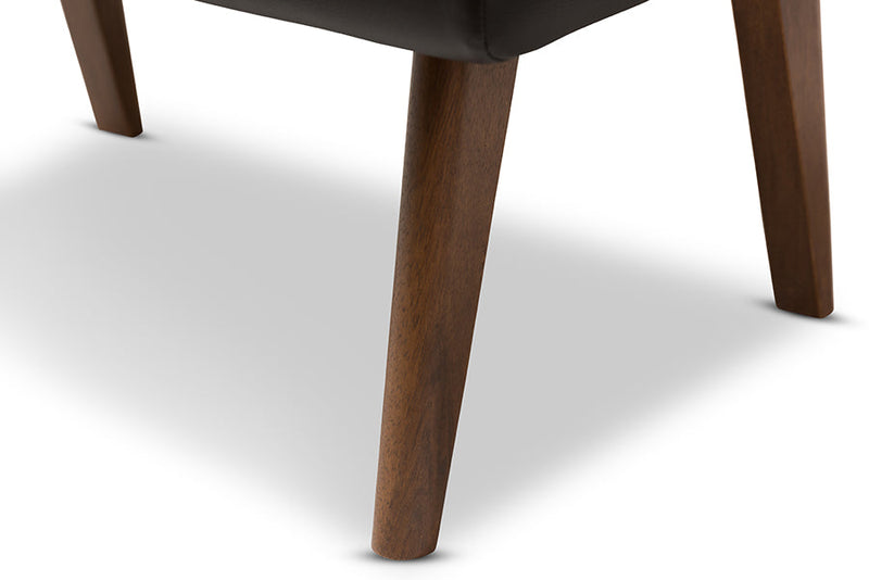 Vigo Black Faux Leather Upholstered Walnut Ottoman Baxton