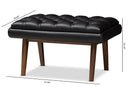 Vigo Black Faux Leather Upholstered Walnut Ottoman Baxton