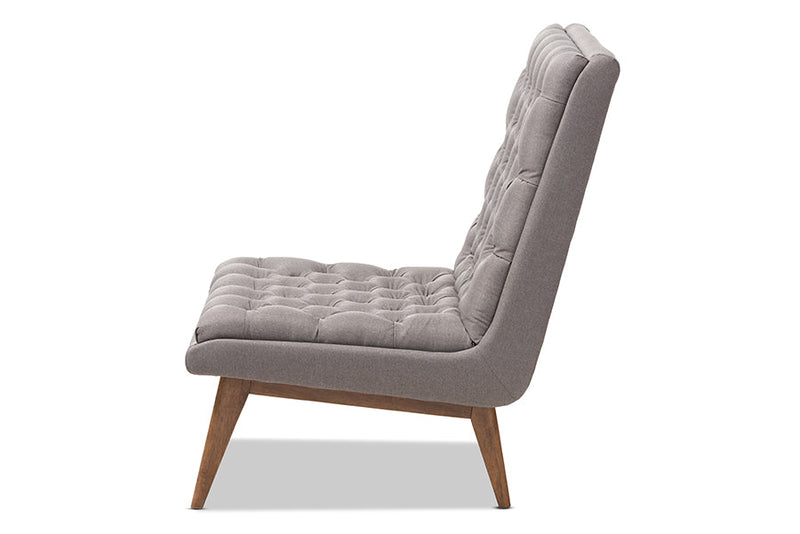 Vigo Gray Fabric Upholstered Walnut Lounge Chair Baxton