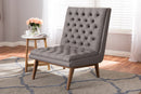 Vigo Gray Fabric Upholstered Walnut Lounge Chair Baxton