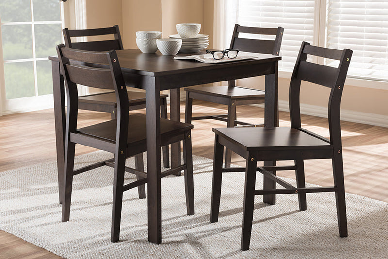 Nadira Walnut-Finished 5-Piece Dining Set Baxton