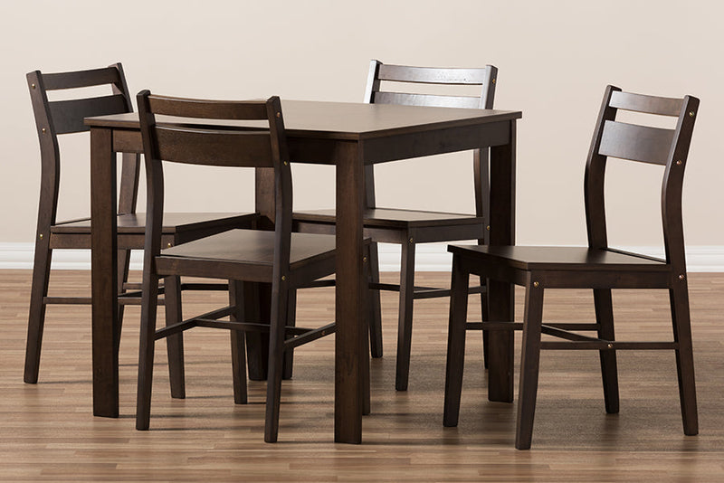 Nadira Walnut-Finished 5-Piece Dining Set Baxton
