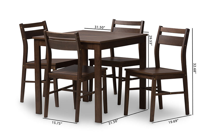 Nadira Walnut-Finished 5-Piece Dining Set Baxton