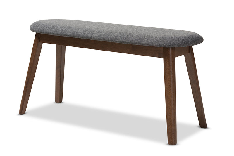 Leanora Mid-Century Modern Dark Gray Fabric Upholstered Walnut Finished Wood Bench