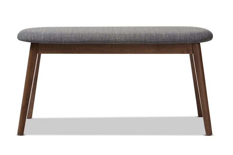 Leanora Mid-Century Modern Dark Gray Fabric Upholstered Walnut Finished Wood Bench