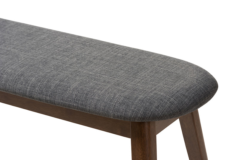 Leanora Mid-Century Modern Dark Gray Fabric Upholstered Walnut Finished Wood Bench