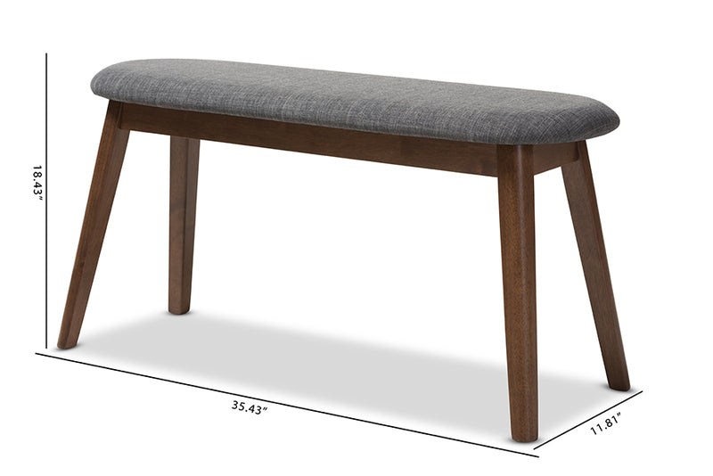 Leanora Mid-Century Modern Dark Gray Fabric Upholstered Walnut Finished Wood Bench