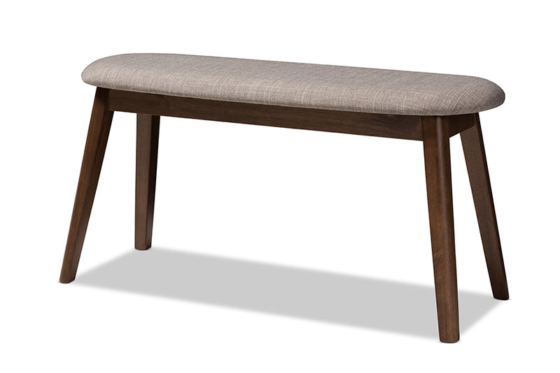 Leanora Mid-Century Modern Light Gray Fabric Upholstered Walnut Finished Wood Bench