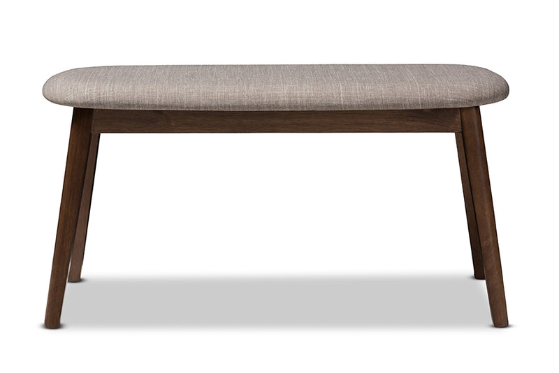 Leanora Mid-Century Modern Light Gray Fabric Upholstered Walnut Finished Wood Bench