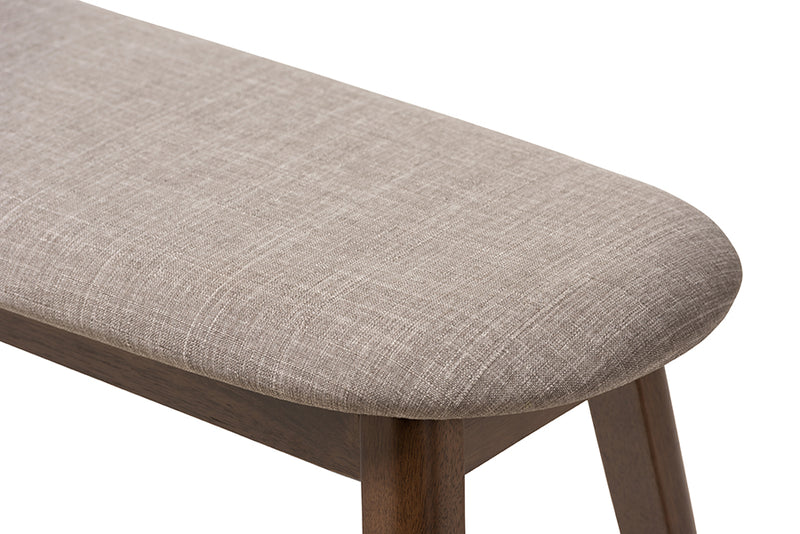 Leanora Mid-Century Modern Light Gray Fabric Upholstered Walnut Finished Wood Bench