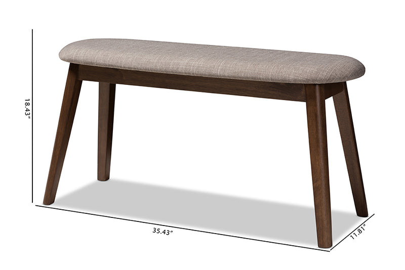 Leanora Mid-Century Modern Light Gray Fabric Upholstered Walnut Finished Wood Bench