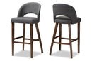 Germaine Dark Gray Fabric Upholstered Walnut Bar Stool (Set of 2) Baxton